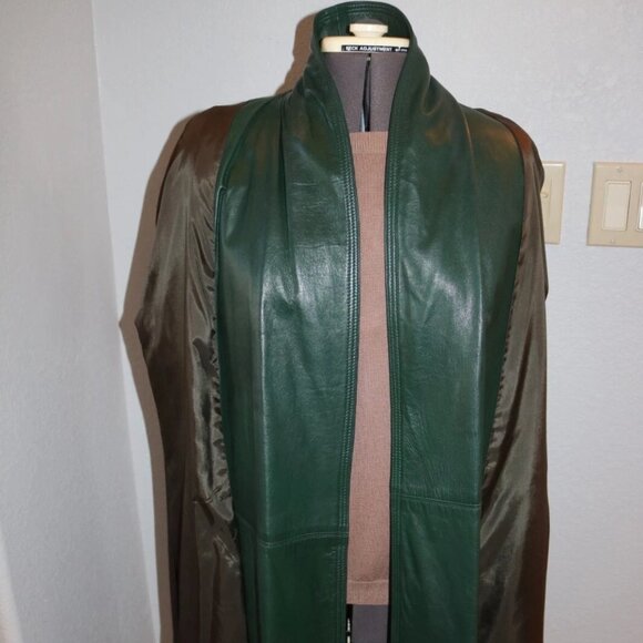 Womens Leather Swing Coat Green XS-S Soft Lambskin Y2K 80s-90s - Picture 10 of 12